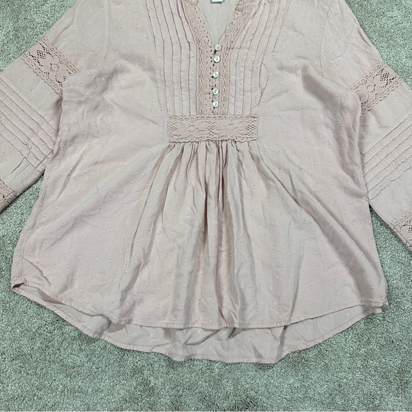 Sundance Spirit Lake Top Blouse Pintucks Ruffle Sleeve Boho Coquette in Pink L - Picture 6 of 16
